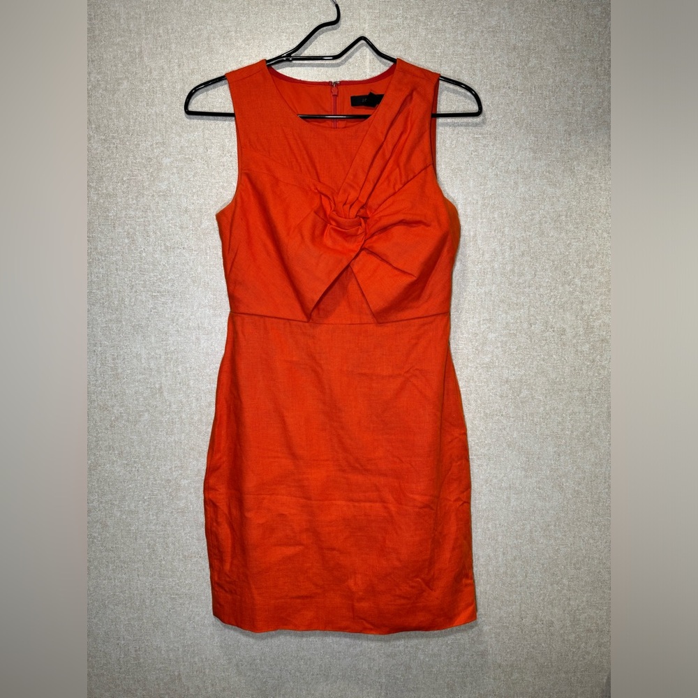 J. Crew Orange Knot Front Linen Dress Coastal Grandma Dress Size 2P